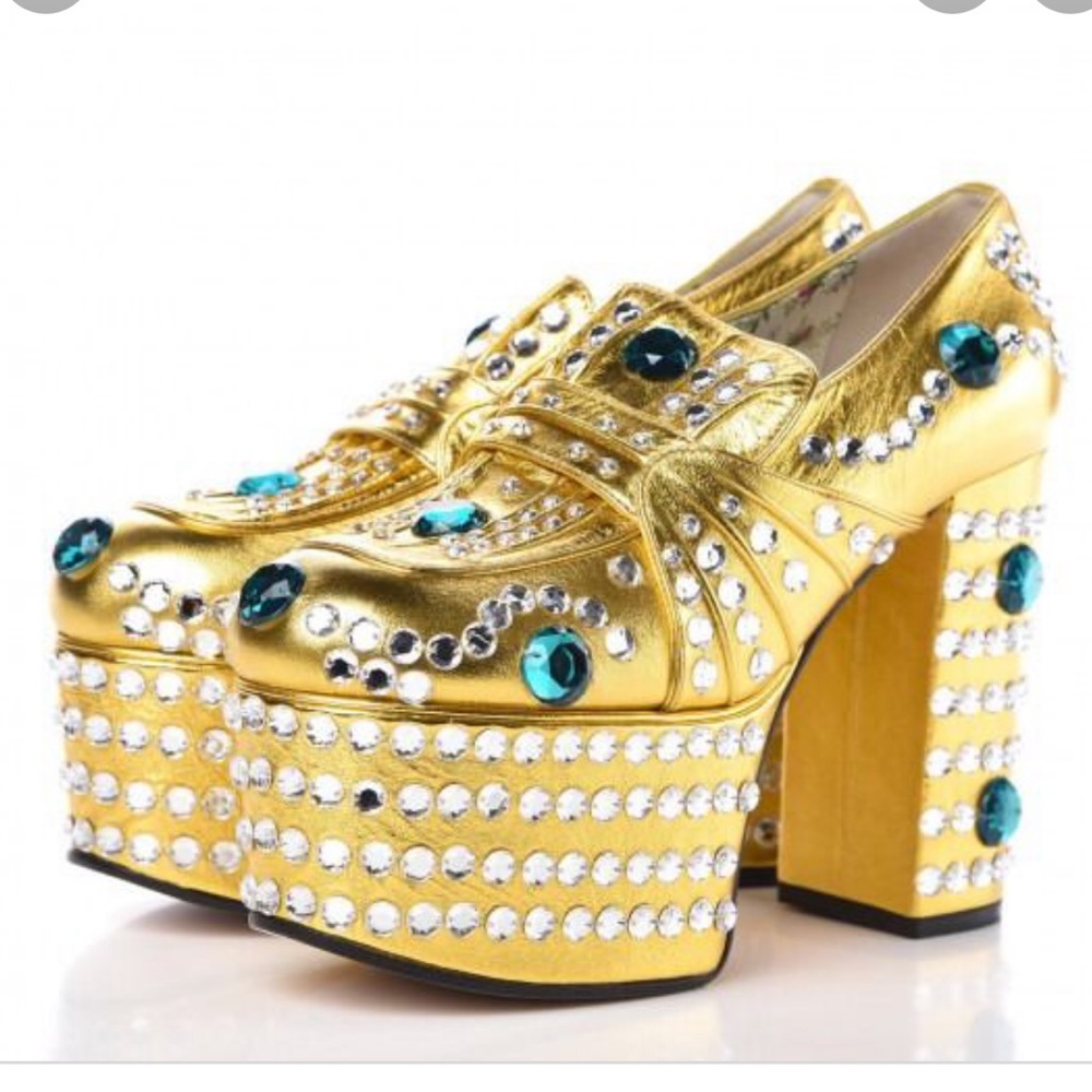 FINAL PRICE. Gucci Rhinestone Leather Platform Heels - Picture 3 of 8